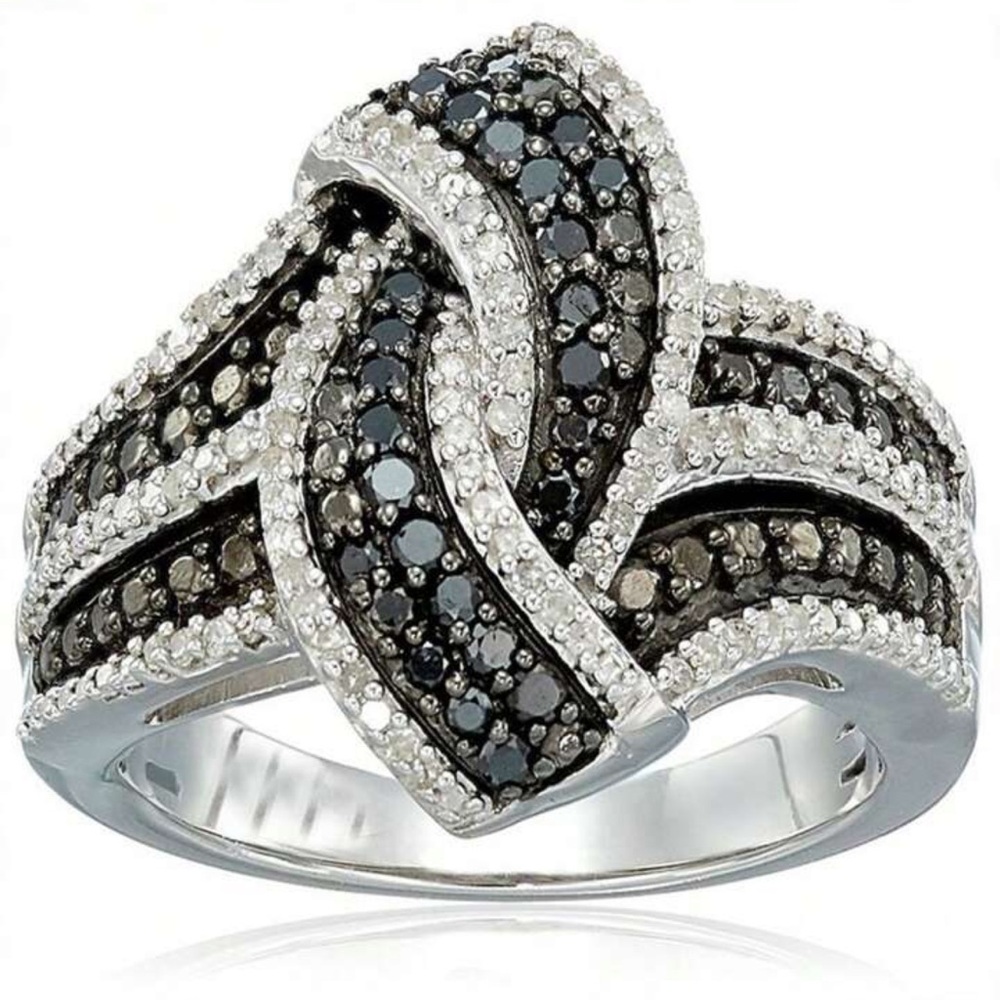 🖤THE STORMY🖤 Black White Diamond Ring Sterling Silver size 6 FREE SHIPPING